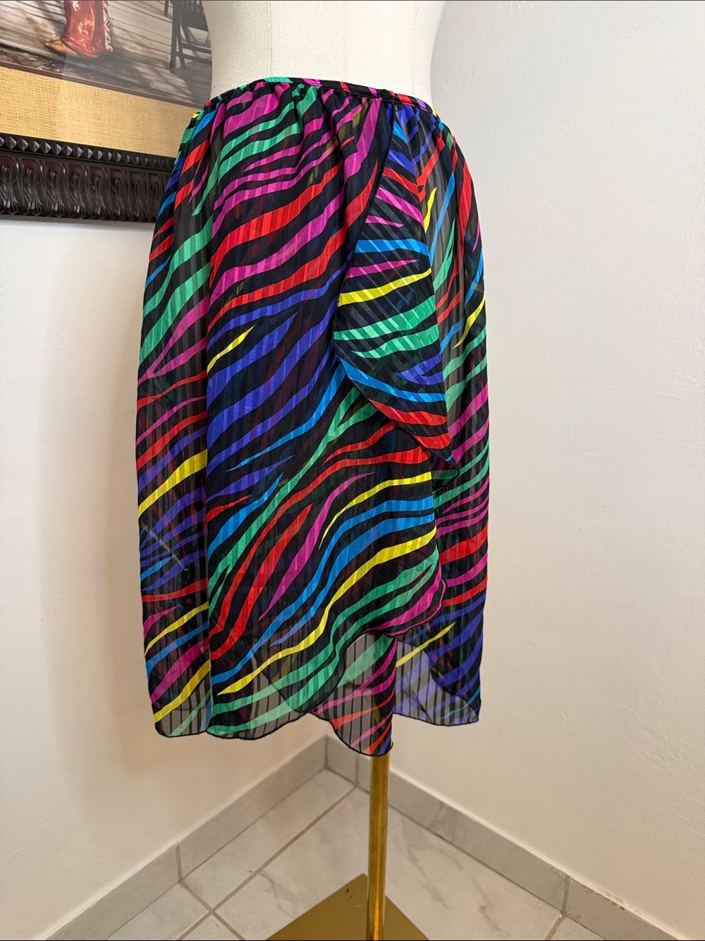 Vintage Catalina Rainbow Zebra Sheer Wrap Tulip Skirt